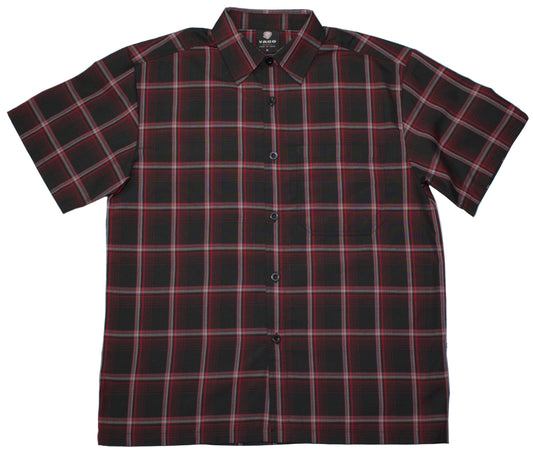 C & C Apparel Black Red Plaid Short Sleeve Button Up
