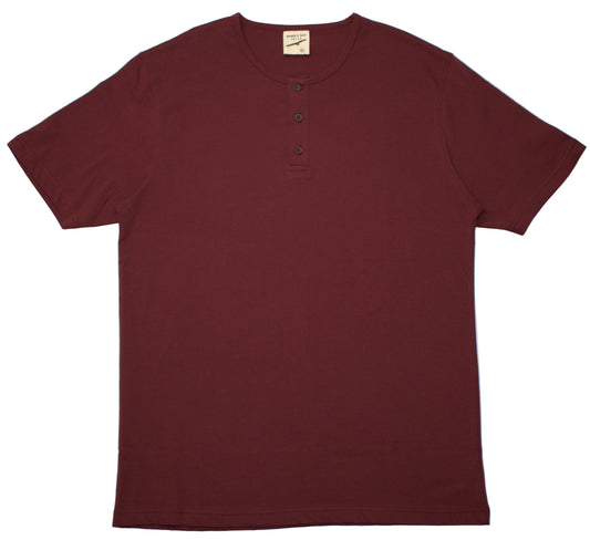 C & C Apparel Burgundy Henley Short Sleeve Tee