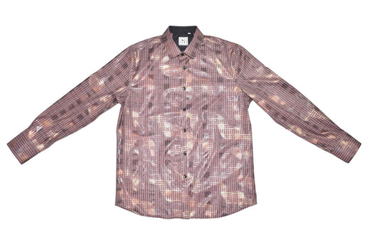 C & C Apparel Burgundy Gold Geometric Long Sleeve Button Up