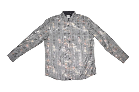 C & C Apparel Charcoal Copper Geometric Long Sleeve Button Up