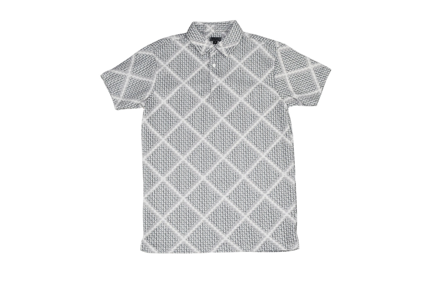 Diamond Geo Print Knitted Polo Shirt — White/Grey